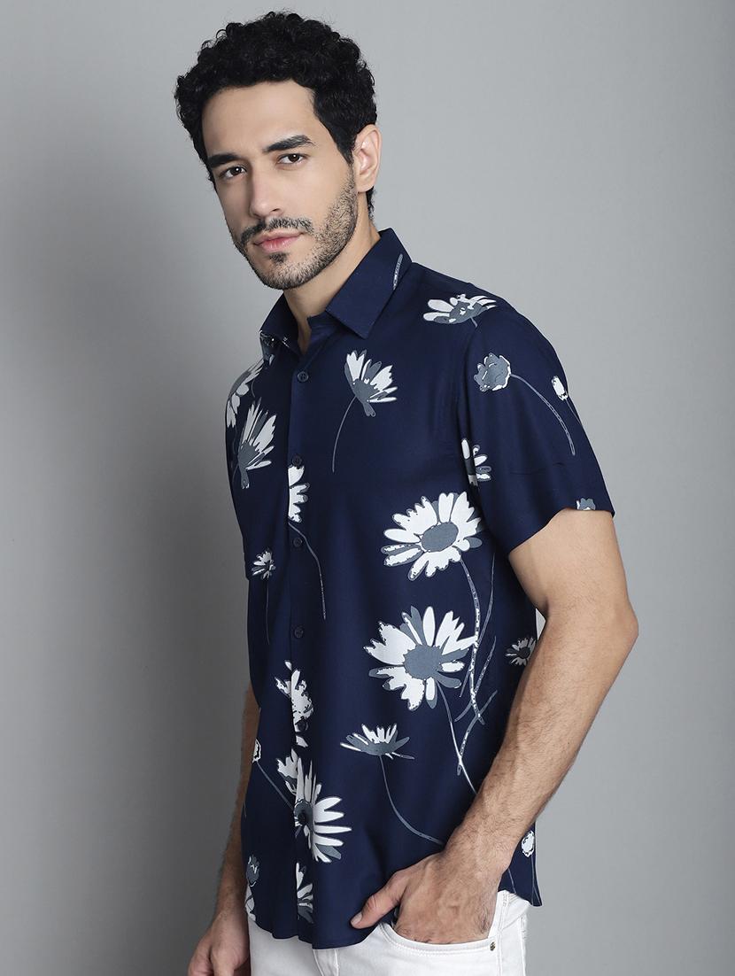men blue regular fit floral casual shirt - 20418792 - Standard Image - 2