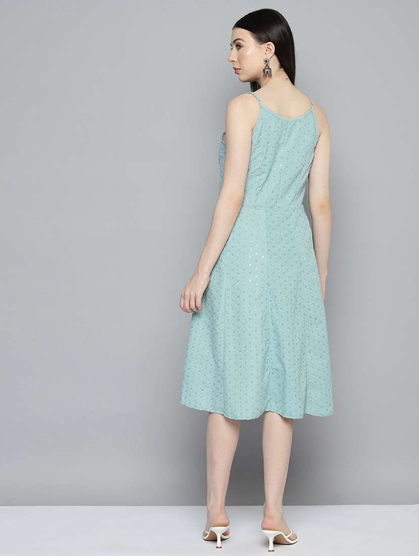 light blue embroidered a-line ethnic dress - 20418819 - Standard Image - 2