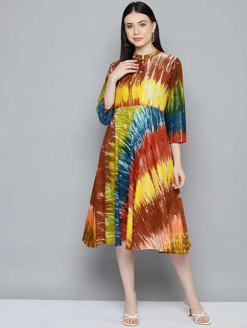 multi color graohic print a-line dress