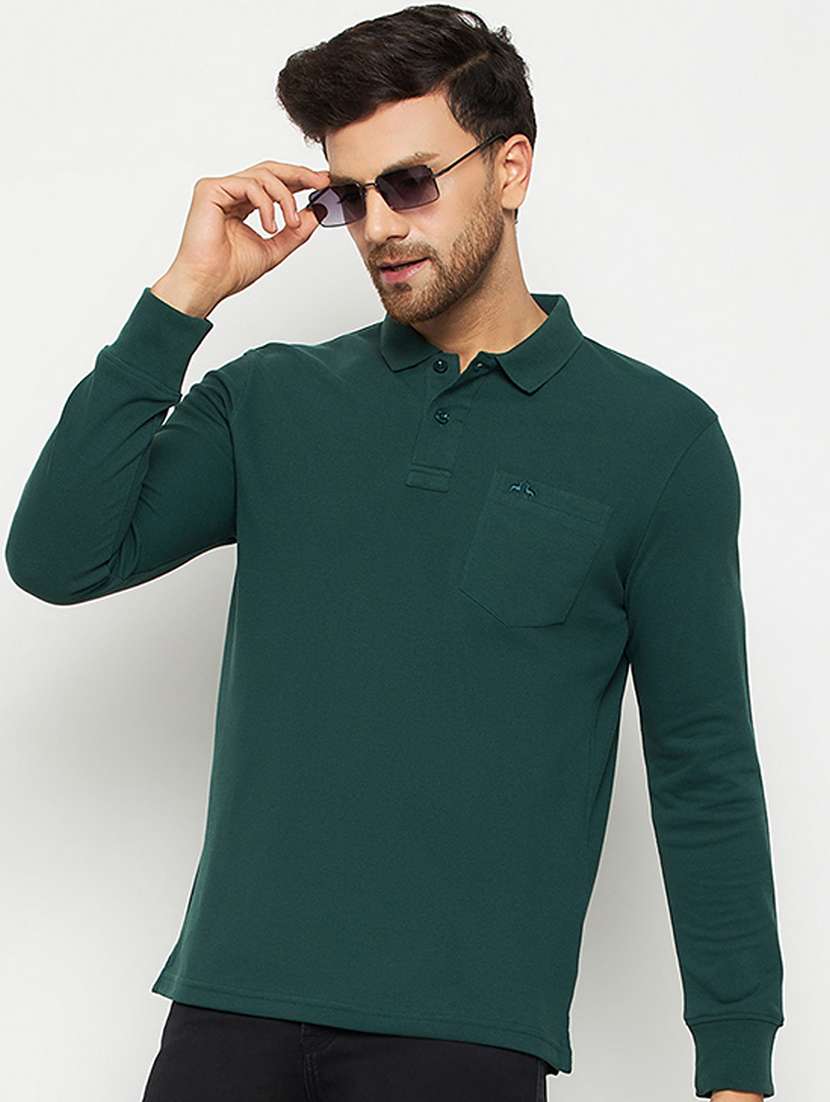 men teal regular fit long sleeve polo t-shirt - 20418922 -  Zoom Image - 0