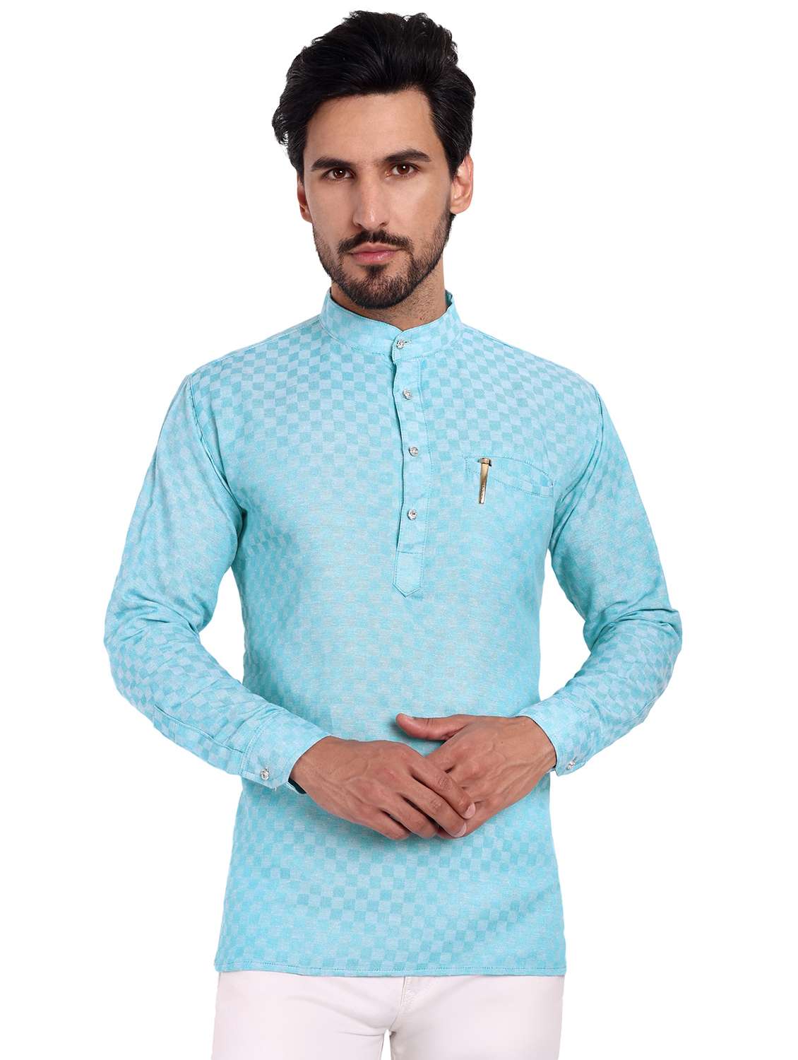 men self design cotton short kurta - 20418932 - Zoom Image - 0
