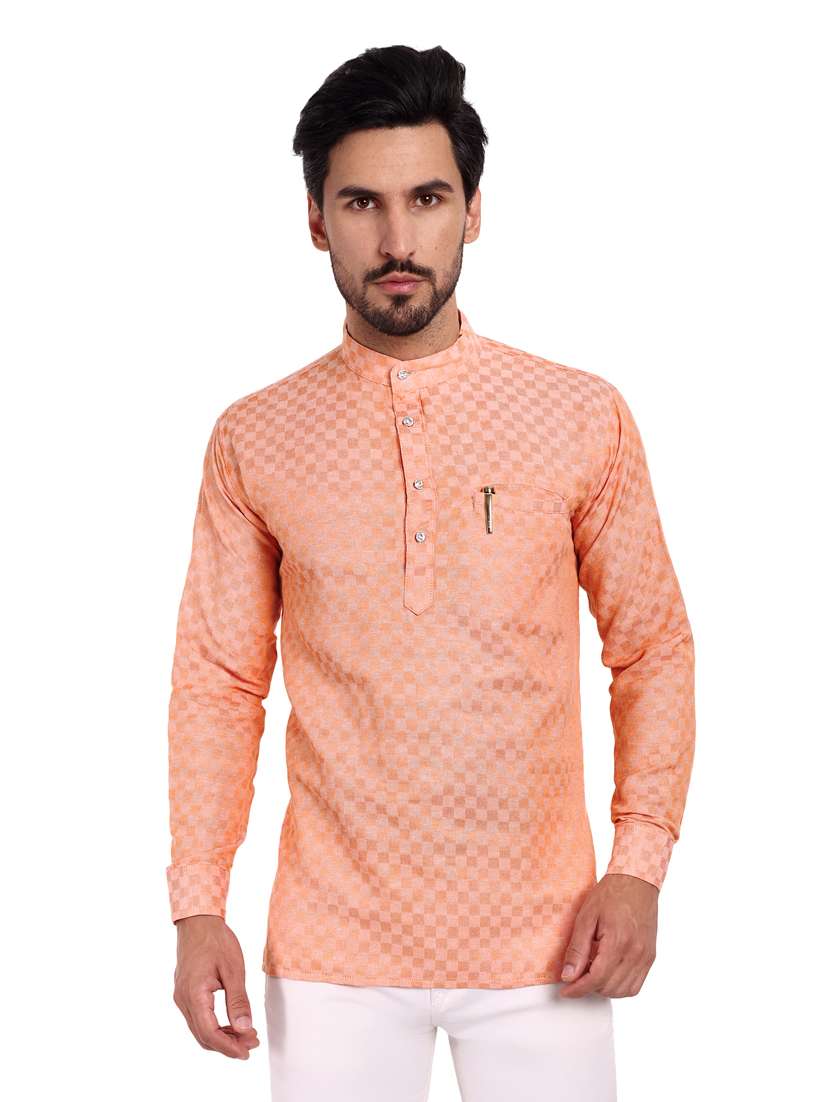men self design cotton short kurta