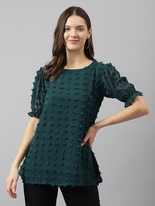 women's green georgette a-line top - 20418997 -  Standard Image - 0