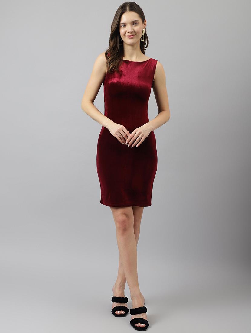 maroon velvet bodycon dress