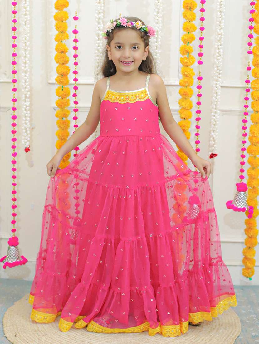 girls embroidered tiered party gown