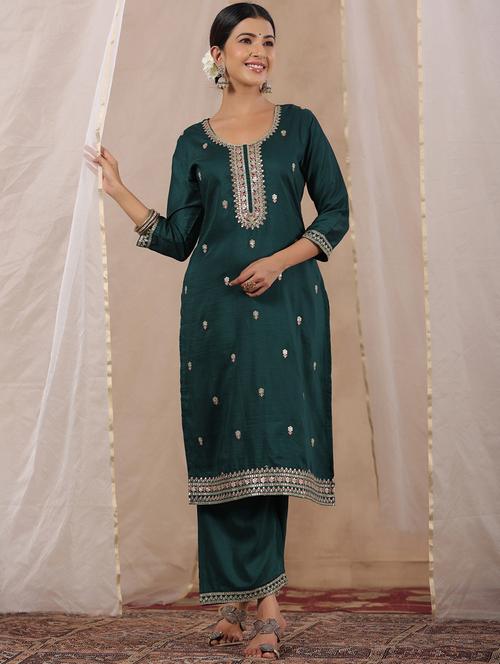 women green round neck straight kurta - 20419053 - Standard Image - 0