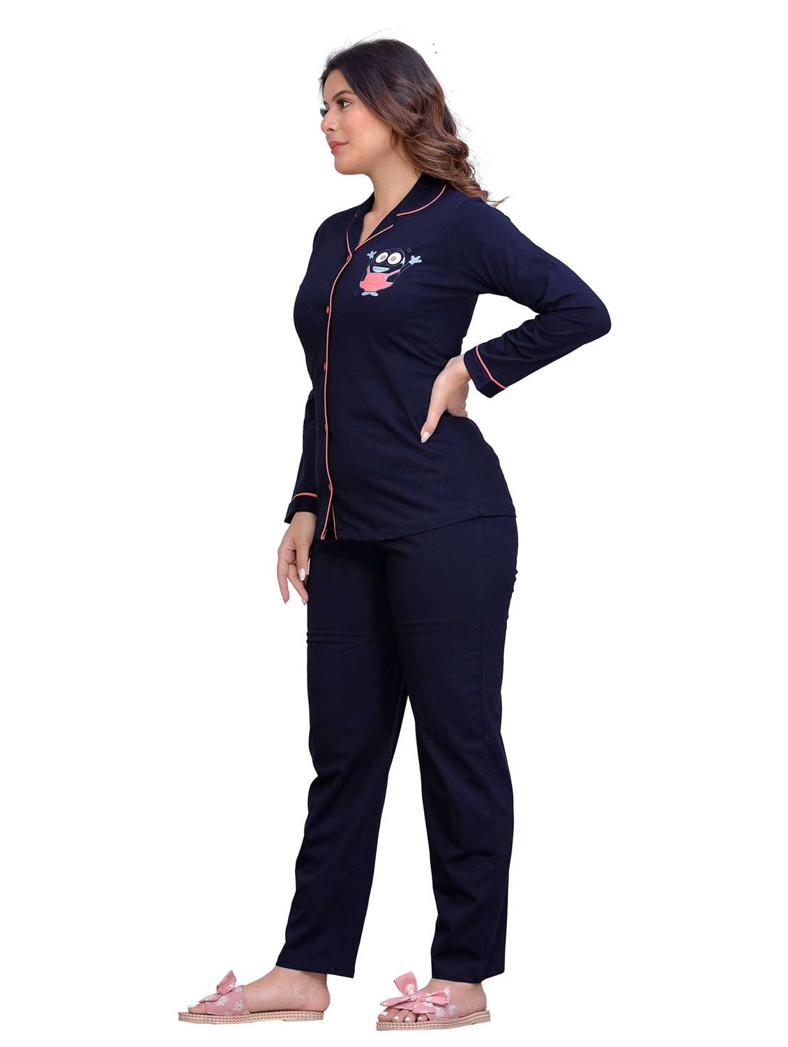 navy blue graphic print pyjama nightwear set - 20419521 -  Standard Image - 2