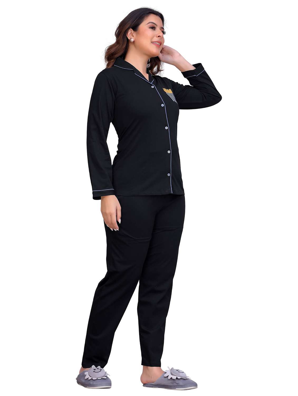 black graphic print pyjama nightwear set - 20419526 -  Standard Image - 2