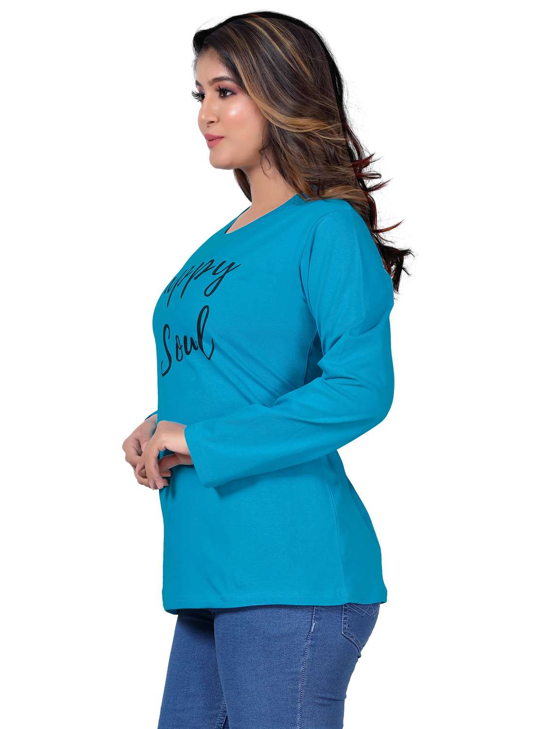 women's chest print round neck t-shirt - 20419669 -  Standard Image - 2