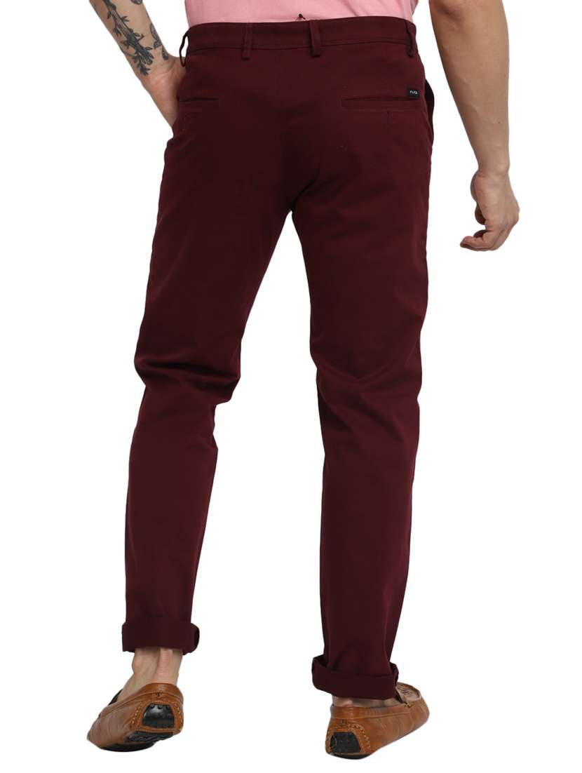 men solid maroon cotton chinos casual trouser - 20420162 -  Standard Image - 2