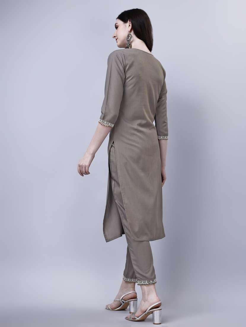 brown silk blend kurta pant  set - 20420846 -  Standard Image - 2