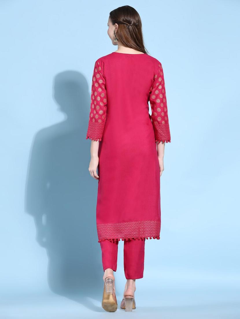 women pink round neck kurta pant set - 20420850 - Standard Image - 2