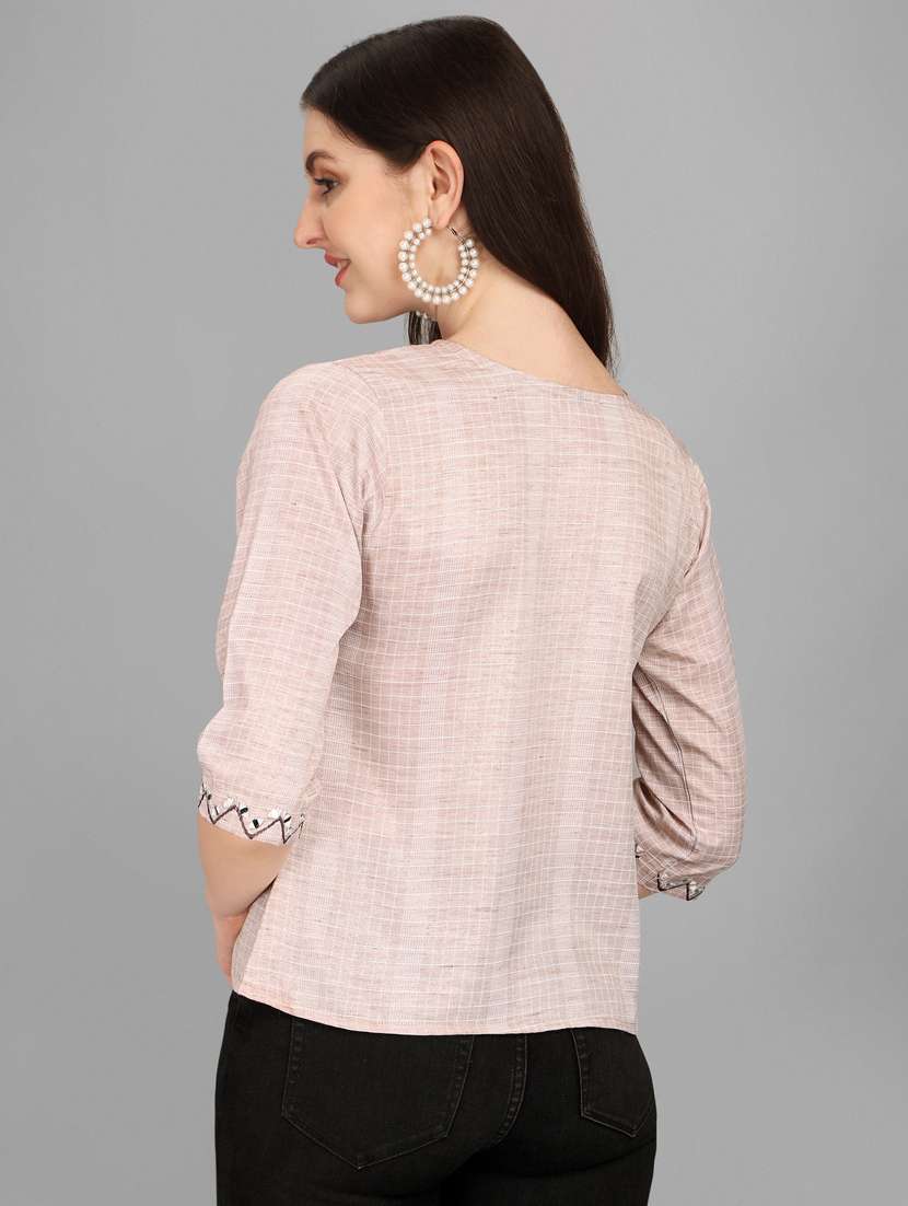 women beige embroidered regular top - 20420887 -  Standard Image - 2