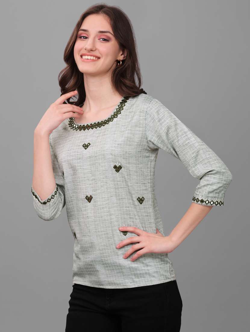 women neo mint embroidererd regular top - 20420888 -  Standard Image - 2