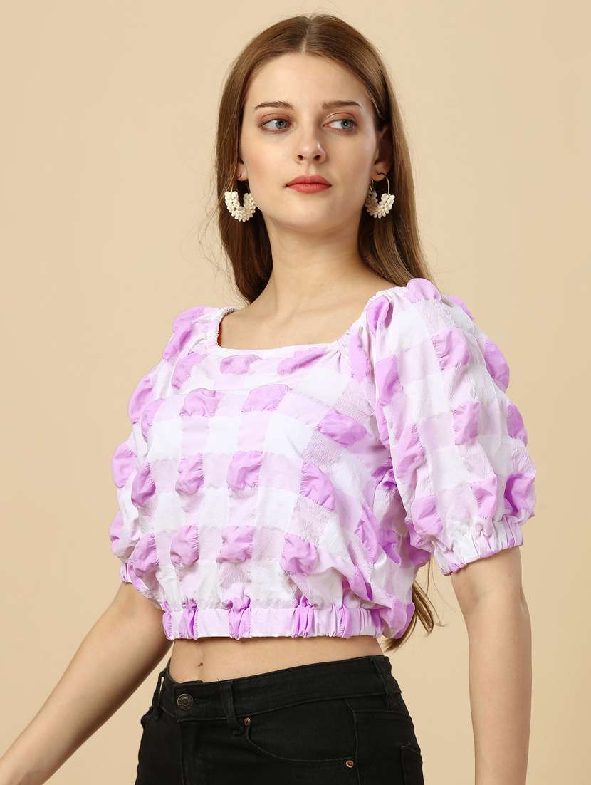 lavender & white checkered crop top - 20420893 - Standard Image - 2