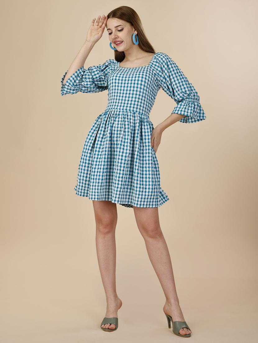 ai aqua checks fit & flare dress - 20420900 - Standard Image - 2