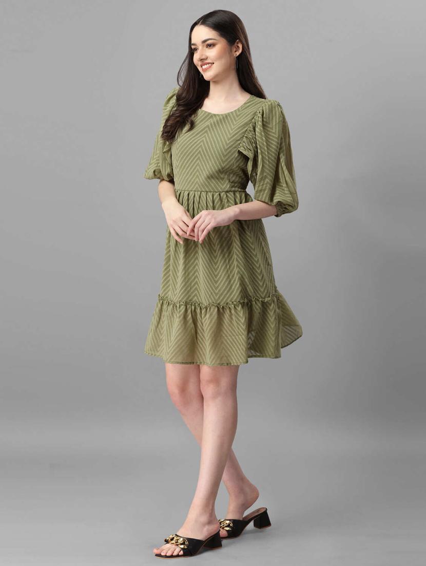 olive chevron fit & flare dress - 20420905 - Standard Image - 2