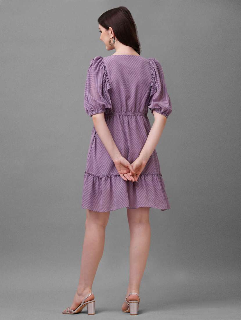 purple self design fit & flare dress - 20420906 -  Standard Image - 2