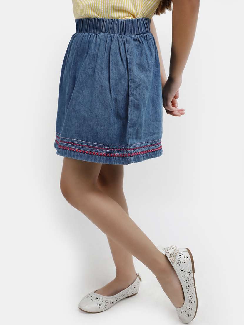 blue bottom embroidered denim skirt - 20420999 -  Standard Image - 2