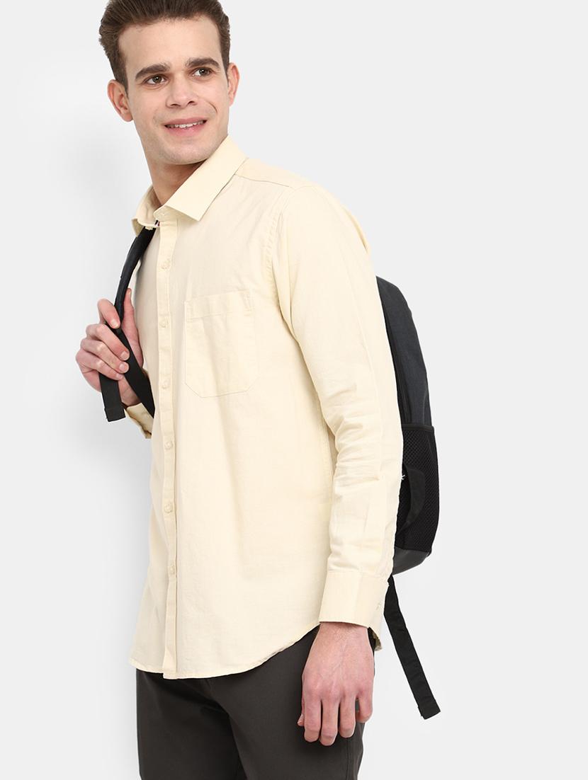 beige solid long sleeves causal shirt - 20421184 - Standard Image - 2