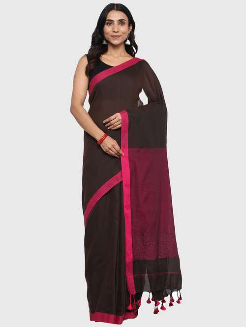 women solid handloom saree with blouse - 20421375 -  Standard Image - 0
