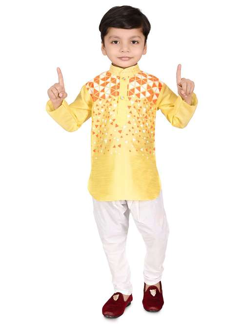 boys mandarin neck geometric printed kurta pyajama sets