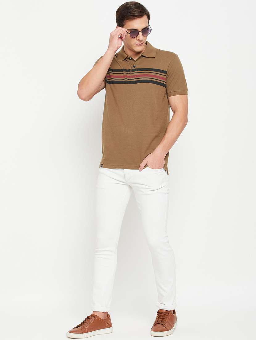 men striped brown cotton blend polo t-shirt - 20422331 -  Standard Image - 2
