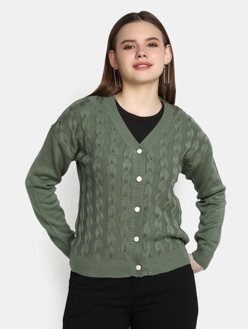 women's olive acrylic cardigan