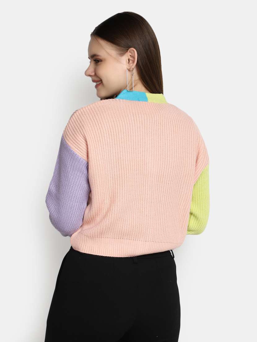 women's color blocked acrylic cardigan - 20422616 -  Standard Image - 2