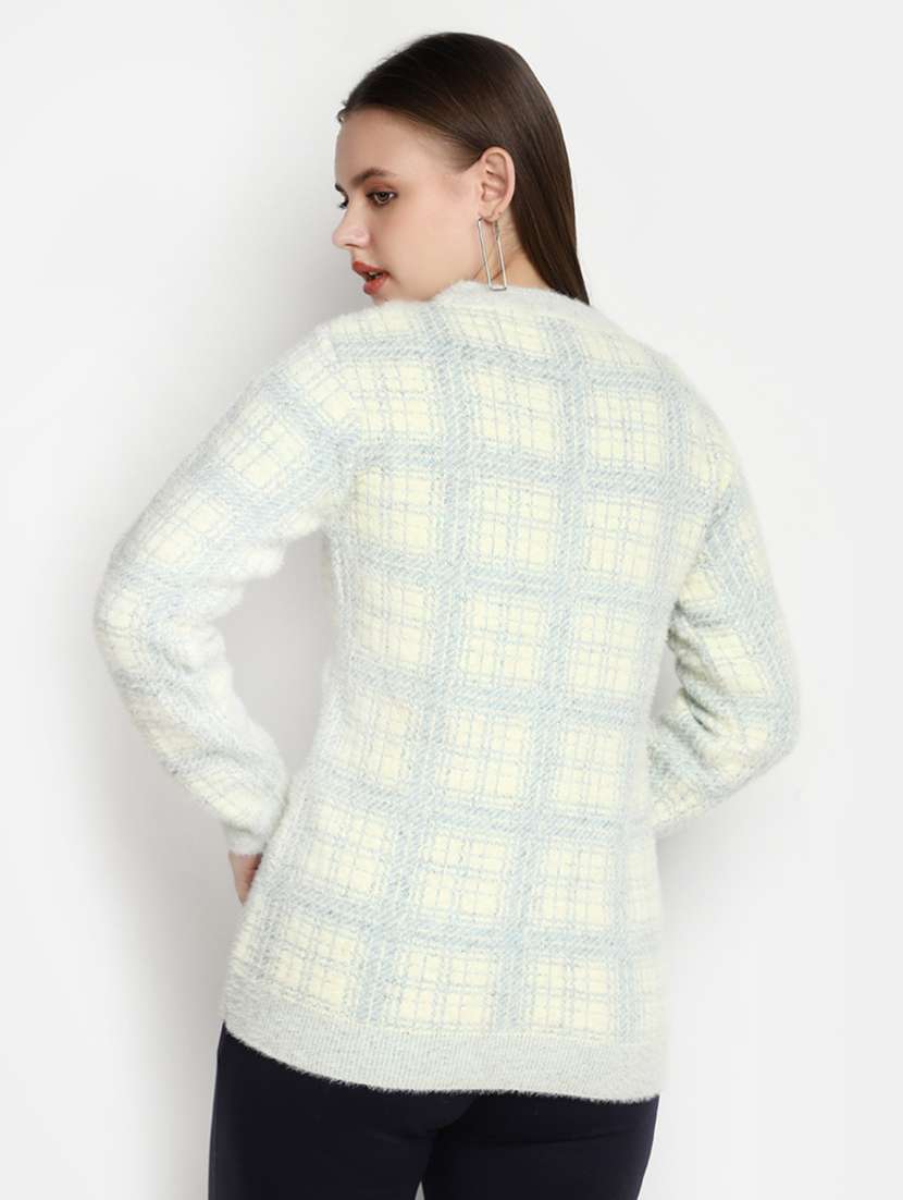 women's white checkered pullover - 20422619 -  Standard Image - 2
