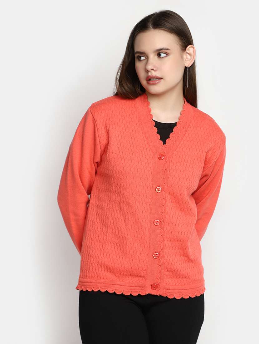 women's coral polyester cardigan
