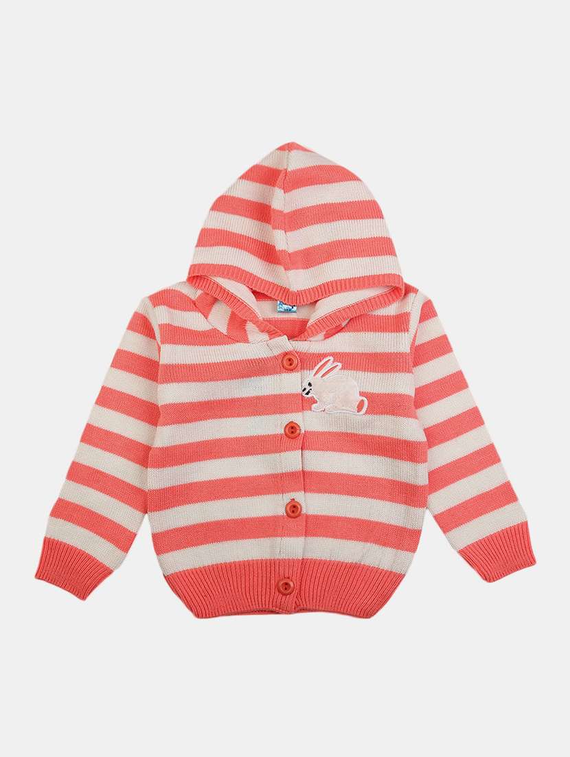 girls coral & cream regular sweater
