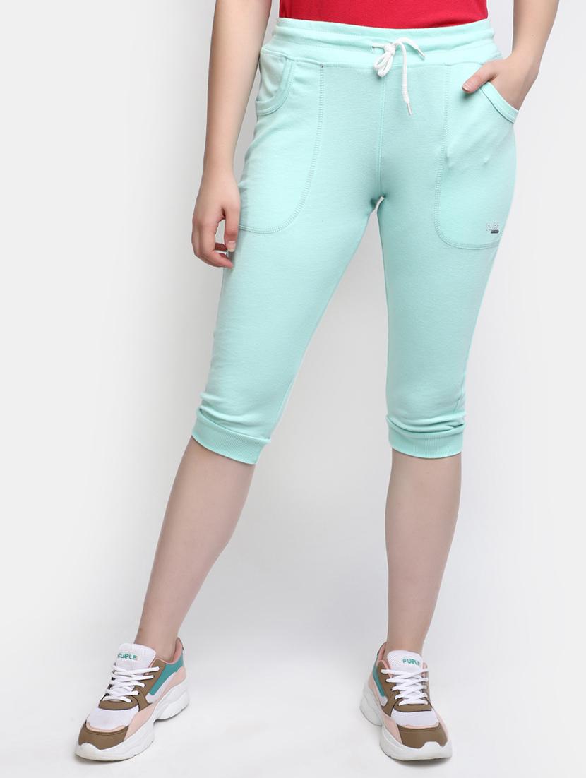 sea green cotton solid capri