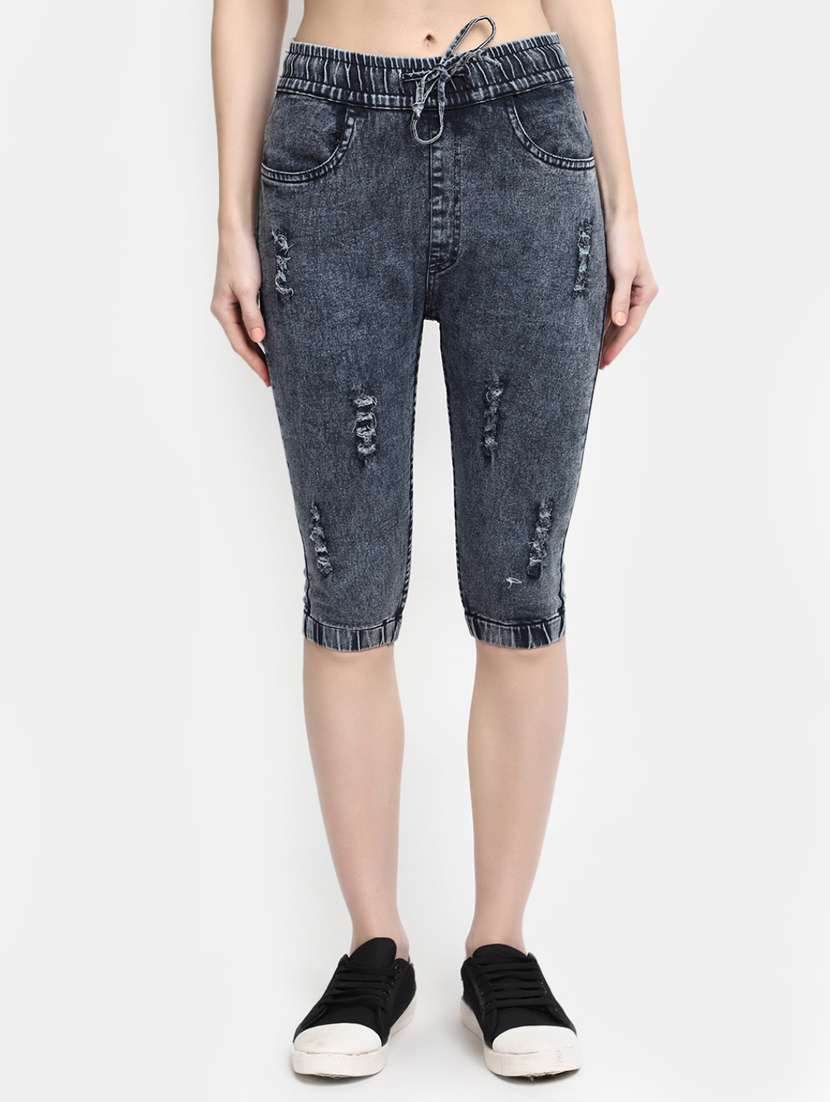 black solid denim capri