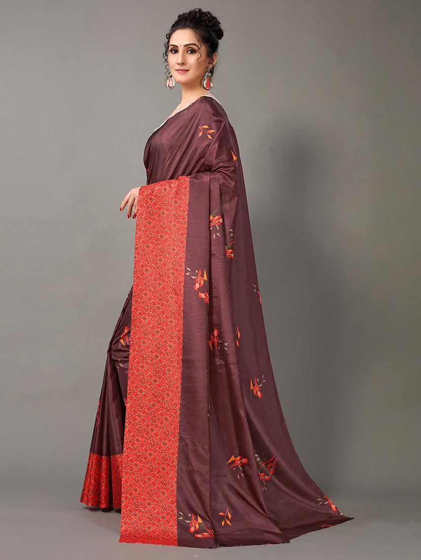women's printed brown colored saree - 20424589 - Standard Image - 2