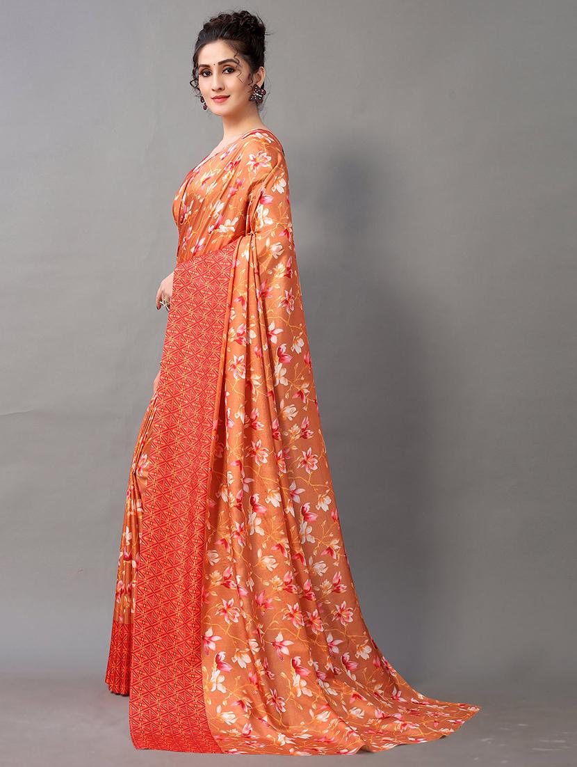 women's floral orange colored saree - 20424630 - Standard Image - 2