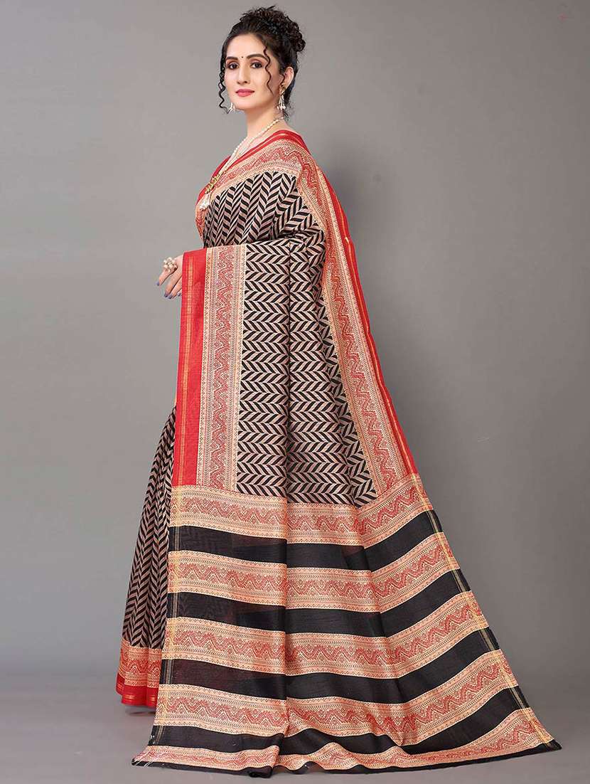 women's chevron black colored saree with blouse - 20424642 - Standard Image - 2