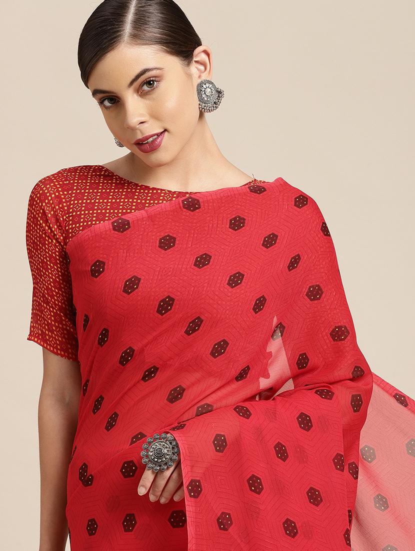 women's printed red colored saree - 20424656 - Standard Image - 2