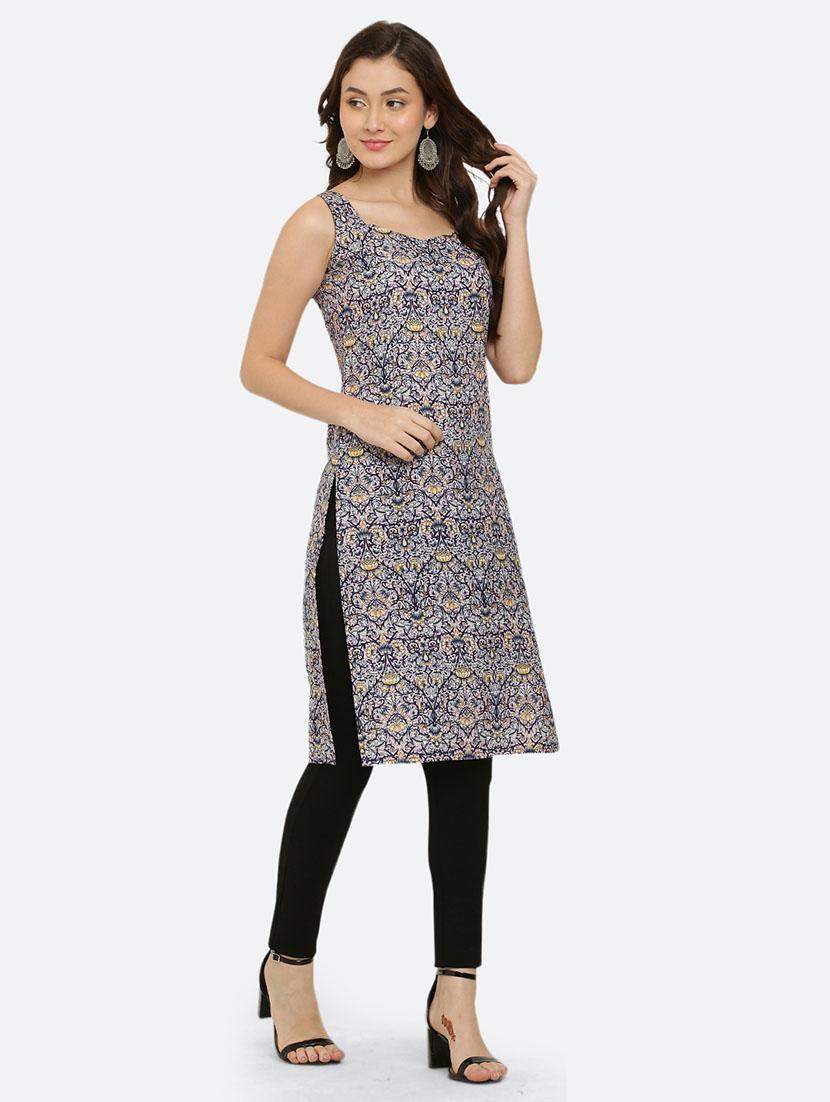 pink floral print sleeveless straight kurta - 20424961 - Standard Image - 2