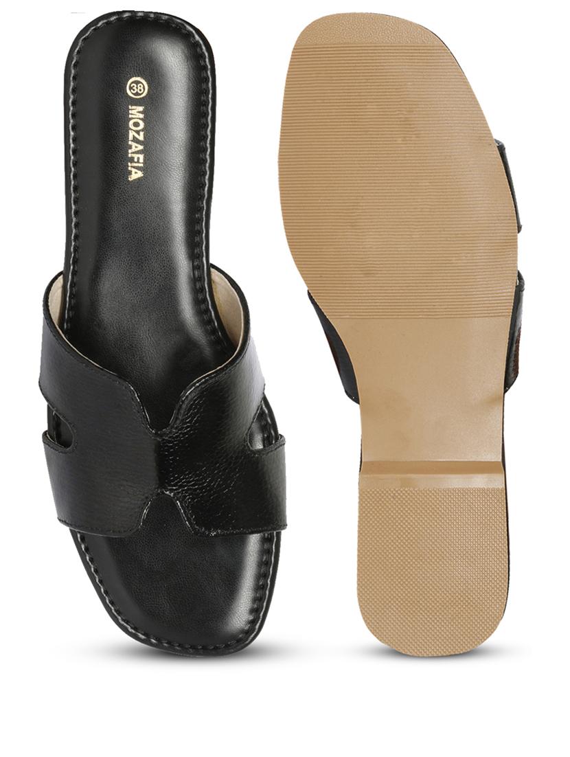 women solid black slip on casual sandal - 20425008 - Standard Image - 2