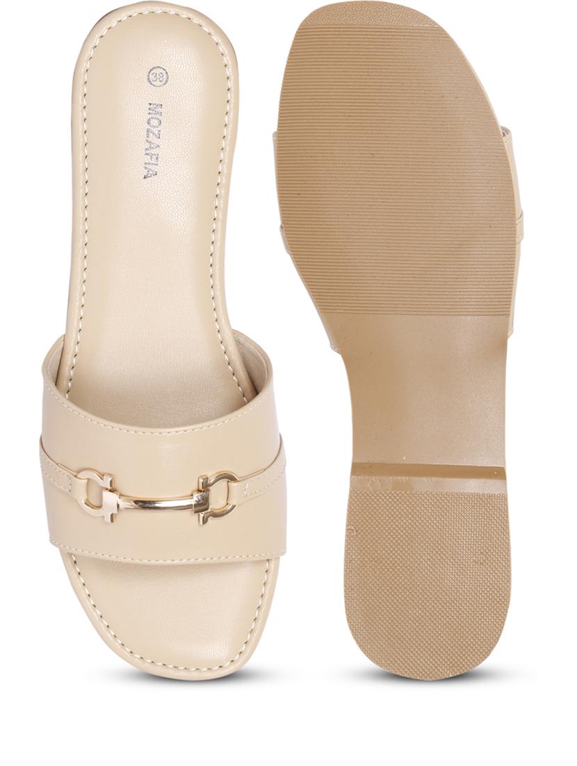 women solid beige embellished slip on casual sandal - 20425013 - Standard Image - 2