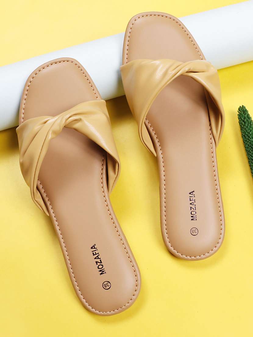 women solid lemon sherbet slip on flat sandal