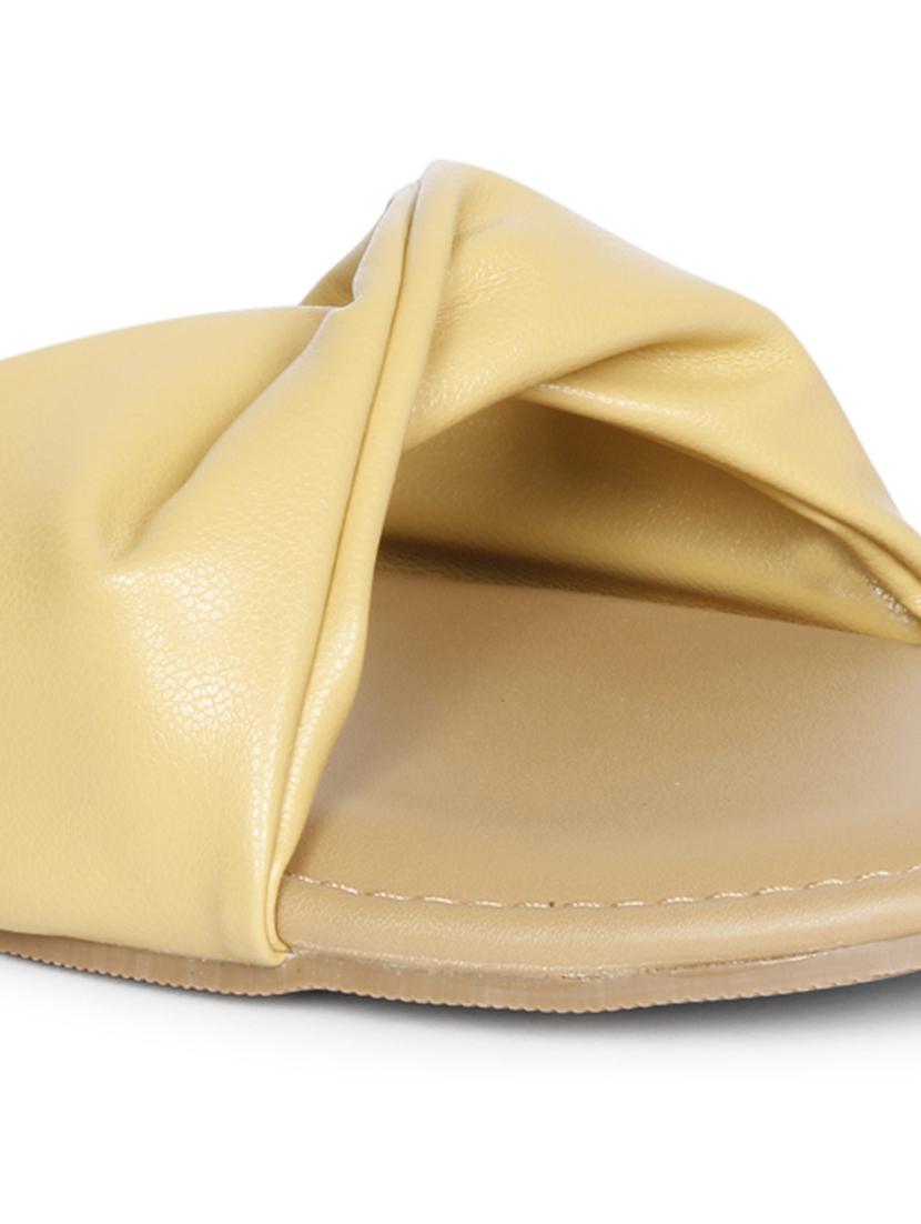 women solid lemon sherbet slip on flat sandal - 20425015 - Standard Image - 2