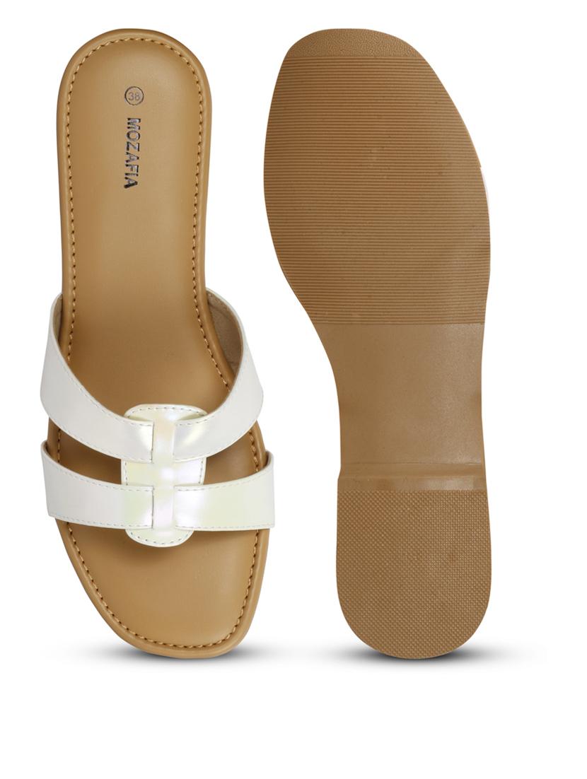 women solid white slip on flat sandal - 20425016 - Standard Image - 2
