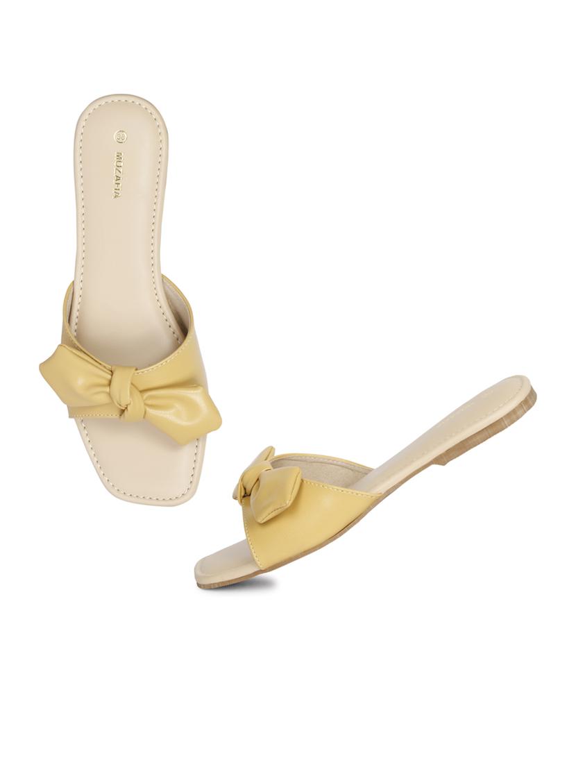 women solid lemon sherbet slip on flat sandal - 20425019 - Standard Image - 2