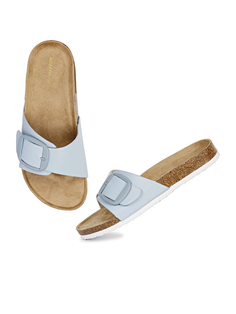 women solid light blue slip on flat sandal - 20425025 - Standard Image - 2