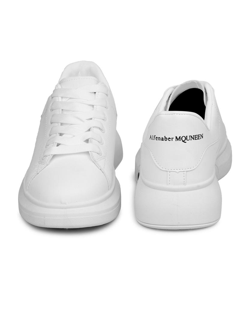 men solid white lace up sneaker - 20425180 - Standard Image - 2