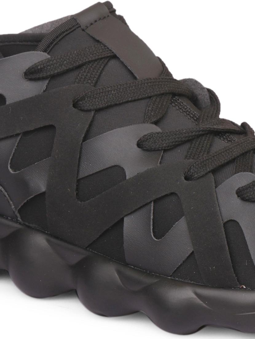 men solid black lace up sneaker - 20425194 - Standard Image - 2