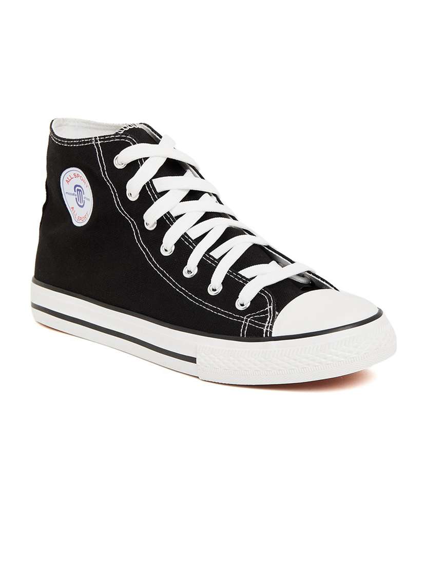 men solid black high ankle lace up sneaker