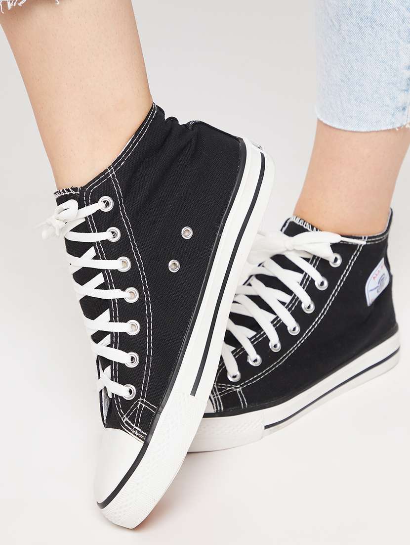 men solid black high ankle lace up sneaker - 20425224 -  Standard Image - 2